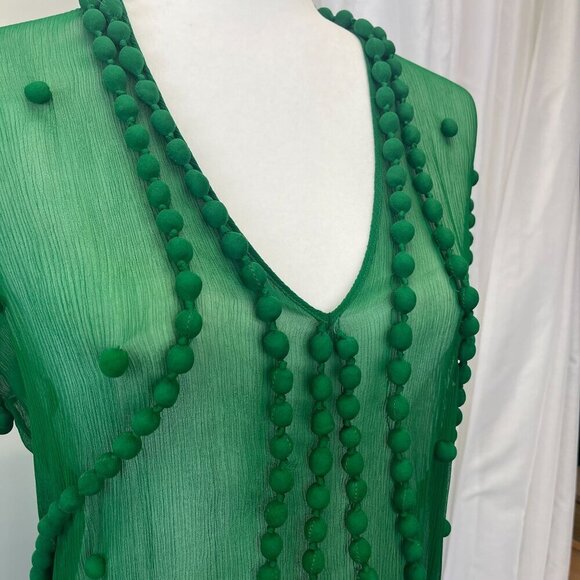 100% Silk Sheer Tunic Dress Cover Up Green Color Size SMALL Ladies Festival - Picture 3 of 6